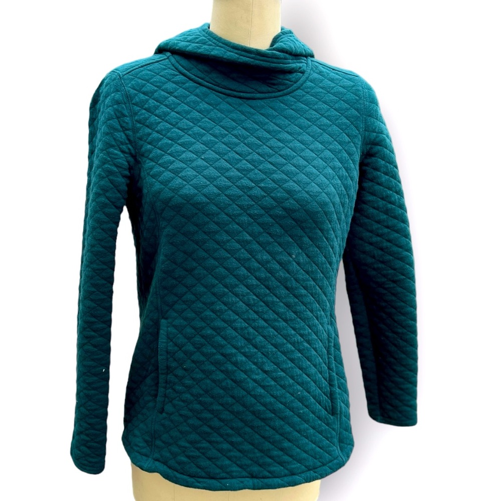 Duluth Women's Quilted Sweatshirt Popover in Forest Green, sz Sm (fits 4-8)